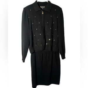 St.John Sport Essentials by Marie Grey Gold Diamond Sweater and Skirt Set Sz M